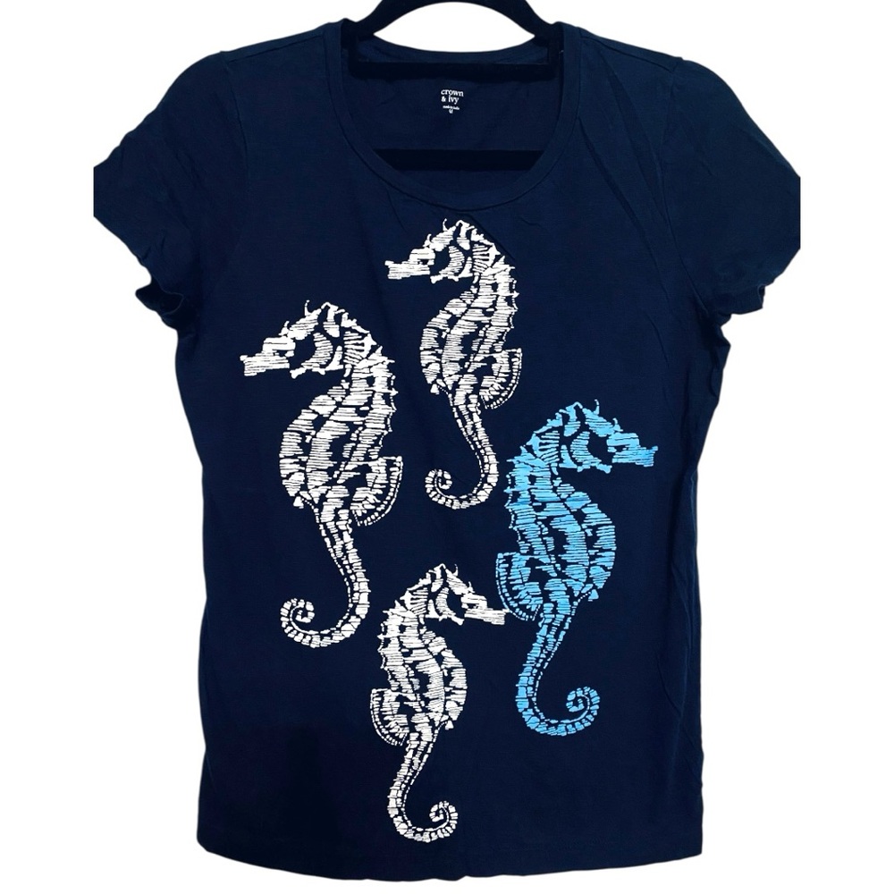 Crown & Ivy Navy Seahorse Top Size Medium NWOT